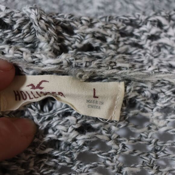 Hollister Vintage Y2K Gray Open Front Open Knit Hooded Cardigan Preppy Sweater L - Picture 7 of 14